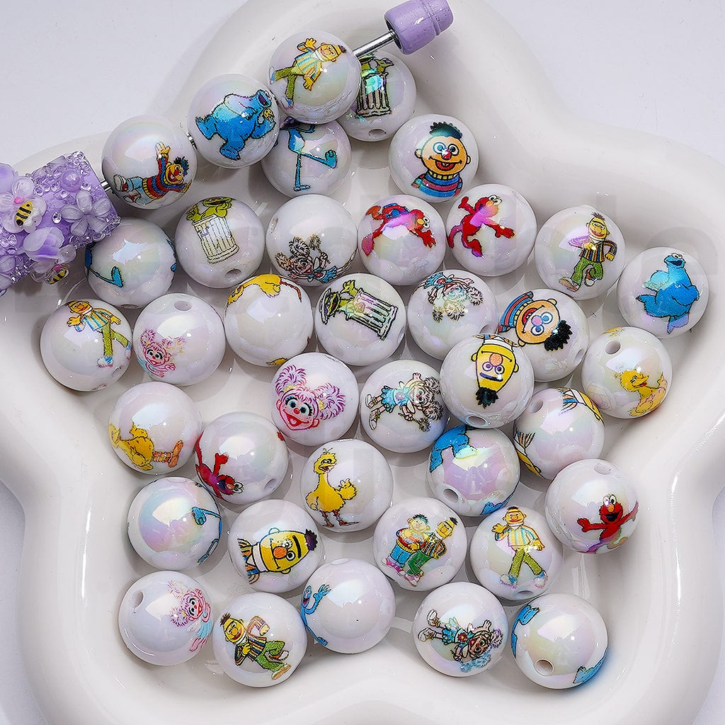 Seasam Street UV Coating Round Acrylic Beads 16MM Random Mix