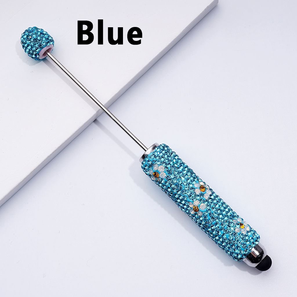 Beadable Clay Stylus Pen Adorned with Charming Mini Flowers & Sparkling Multi-Color Rhinestones