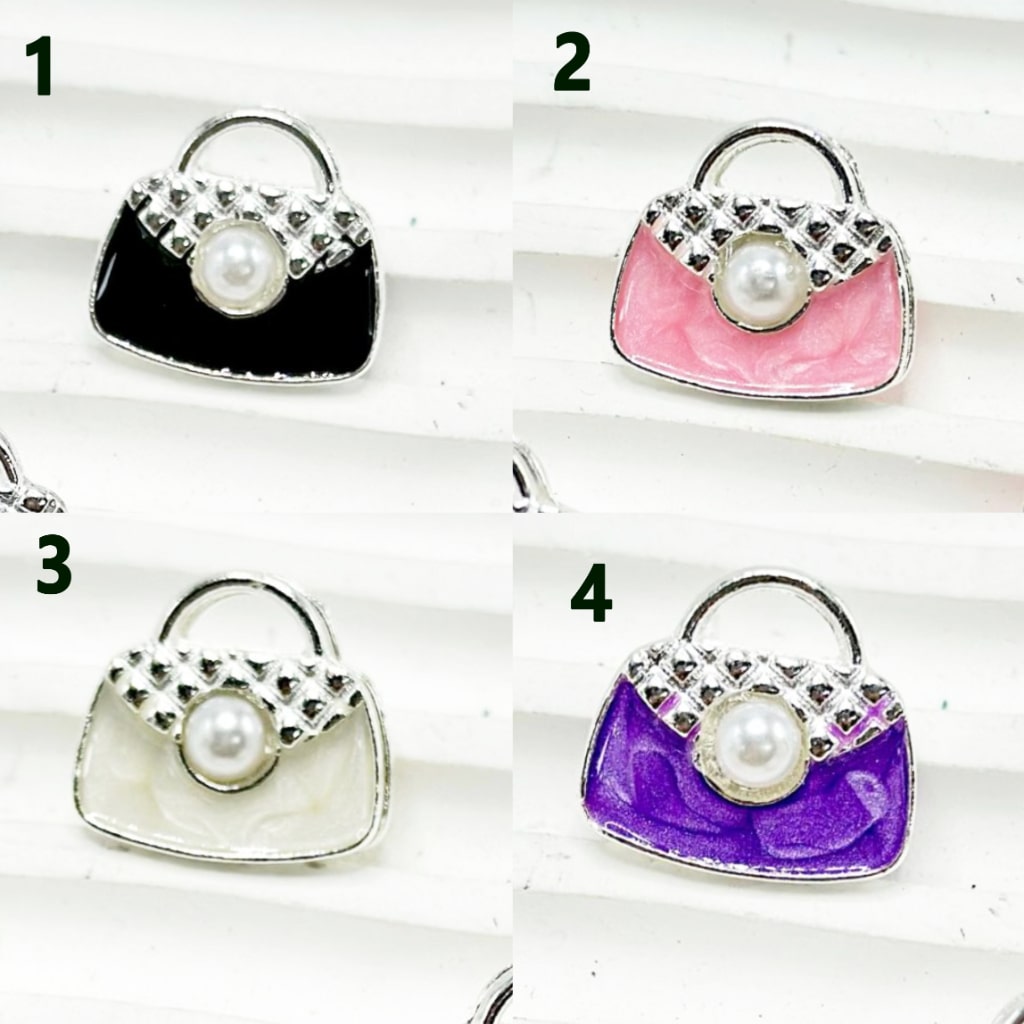 Alloy Lady Handbag with Mini Cute Multi-Color White Pearls Beads, Around 16*18MM