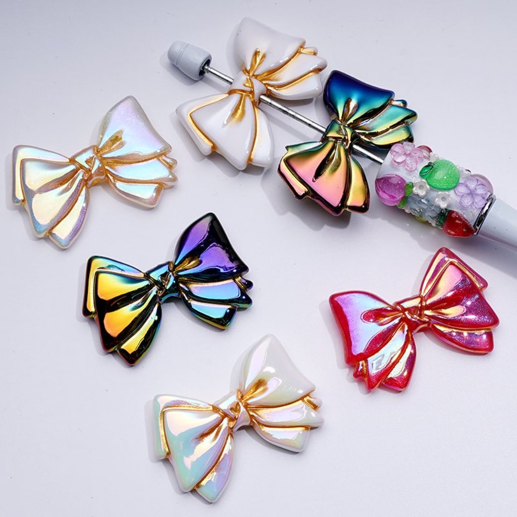 Dazzling Colorful Bowknot Acrylic Beads with UV Coating, Around 43*40*7MM