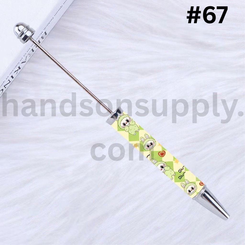 Cute Labub Pop Mar Character Beadable DIY Pen Colorful Glitter & Pearls Design