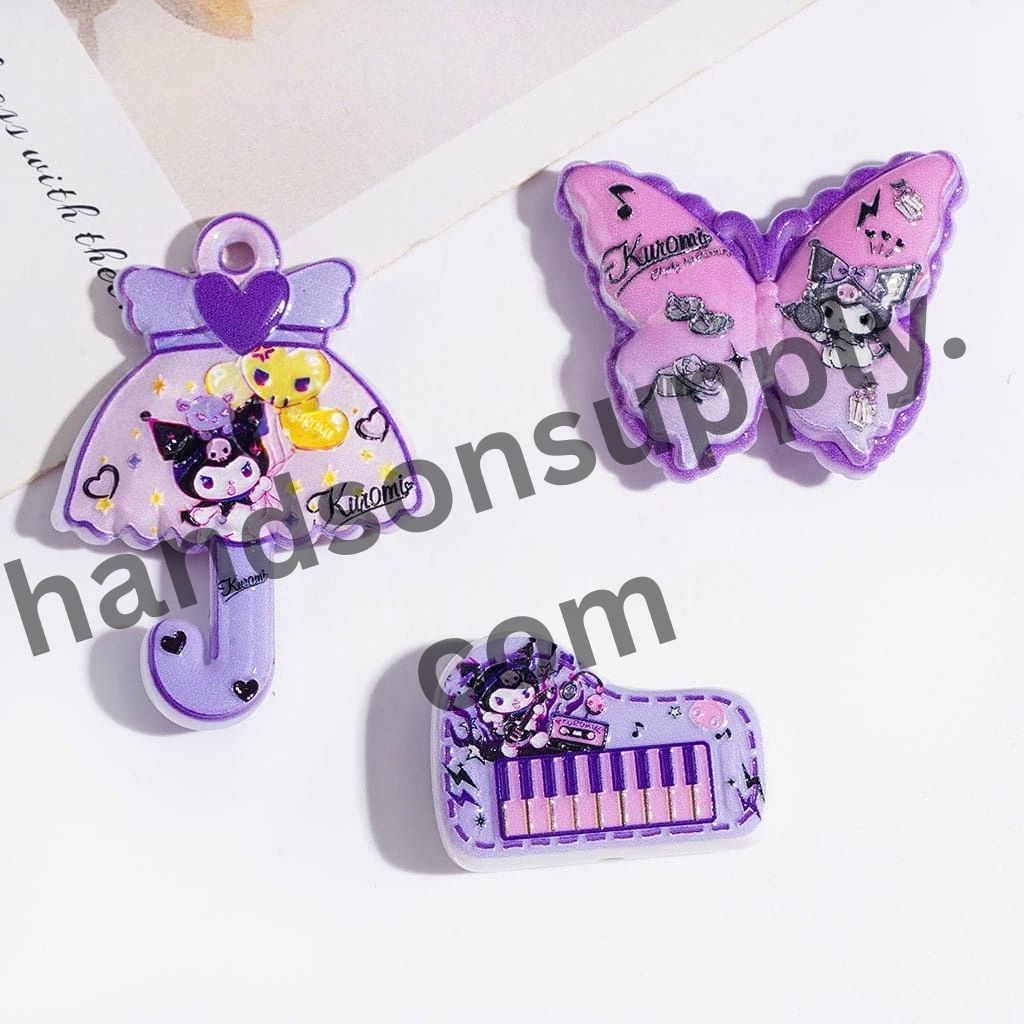 Dark Fantasy Purple Style Evil Girl Character Acrylic Beads & Pendants, Assorted Design, Random Mix