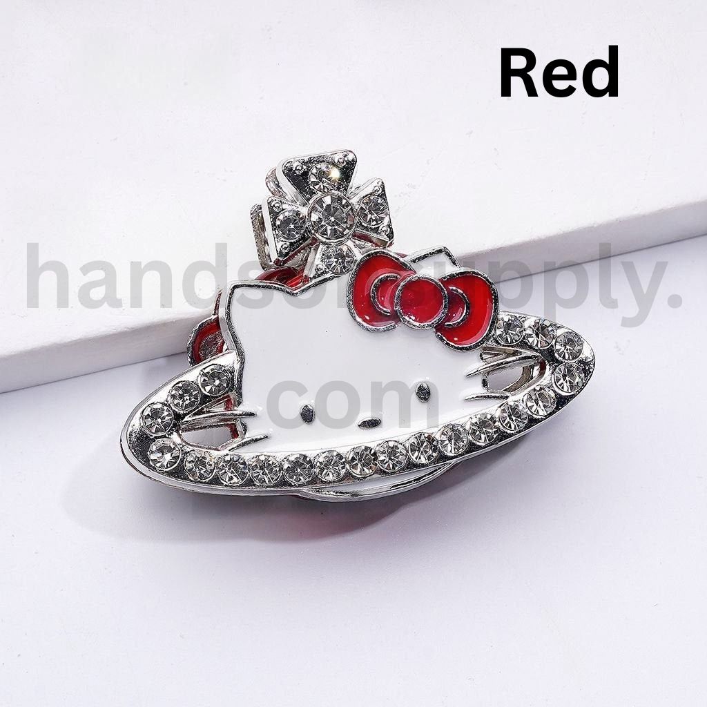 HK Kitten Saturn Cross Earrings with Rhinestones Fancy Clay Beads 42*30*12MM