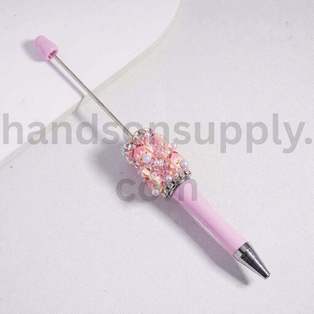 Mini World Moll Solid Color with White Pearls, AB & Cone Rhinestones Clay Pen Topper