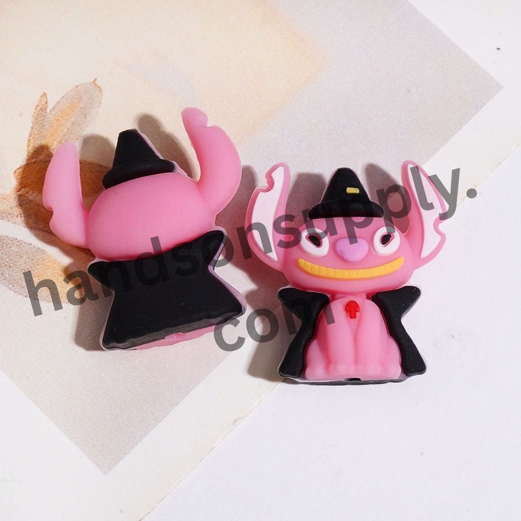 3D Cute Monster Character with Wizard Hat and Horror Face, Halloween Theme Stitch Vampire Silicone Focal Beads