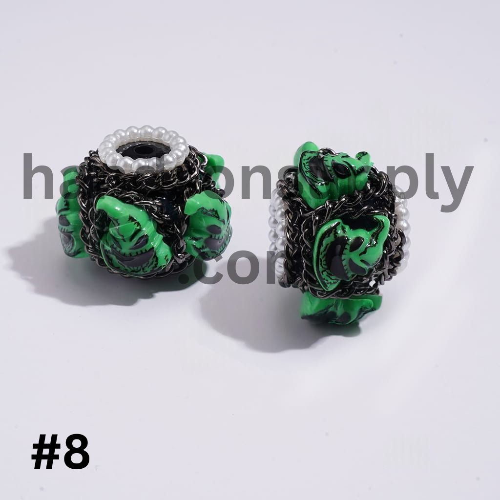 Spooky Horror Characters with Gun Black Metal Chains & White Pearl Loop Assorted shapes Halloween Theme Handcrafted Clay Beads