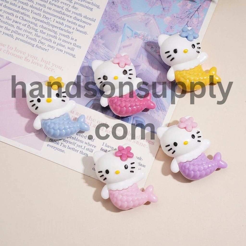 Cute Cat Character with Mermaid Tail & Flower on head PVC Soft Rubber Beads, Height 29MM, Random Mix