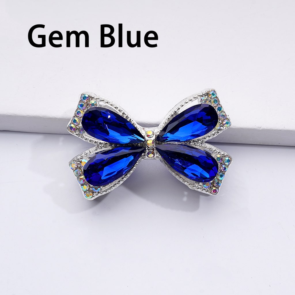 Dazzling Silver Bowknot Beads 24*38MM, Alloy Embellishments with Sparkling Rhinestones