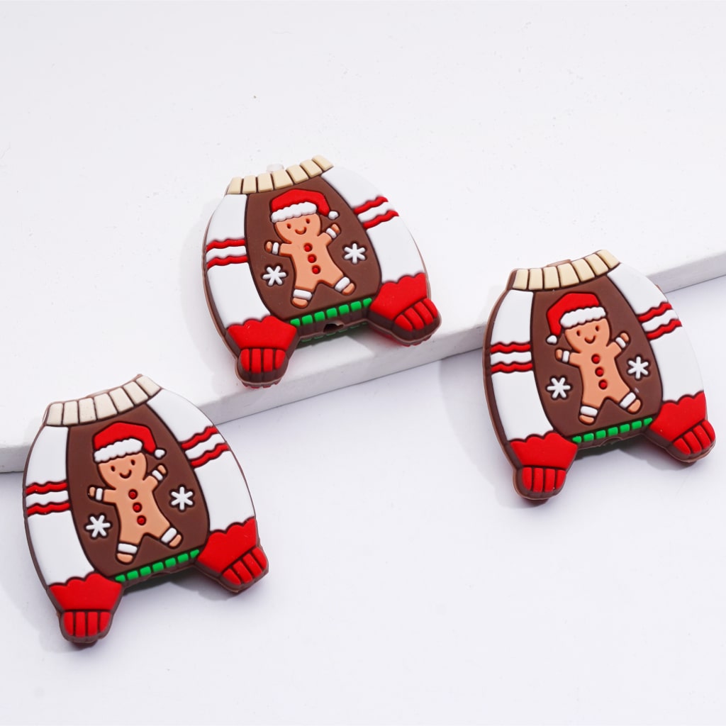Cute Red Green Dots Christmas Tree Sweater Silicone Focal Beads
