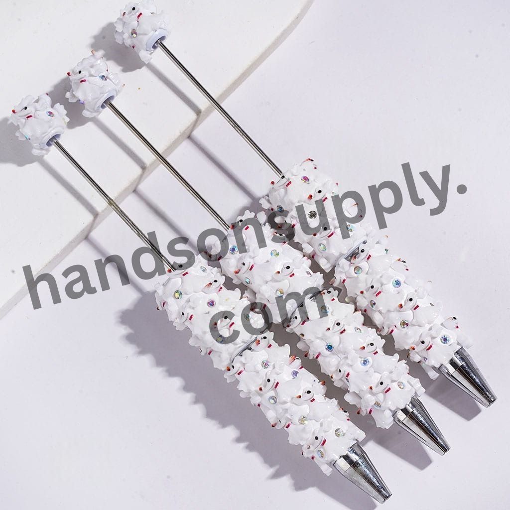 Cute White and Black Dog Halloween Beadable Clay Pens with AB Rhinestones, Multi-Color