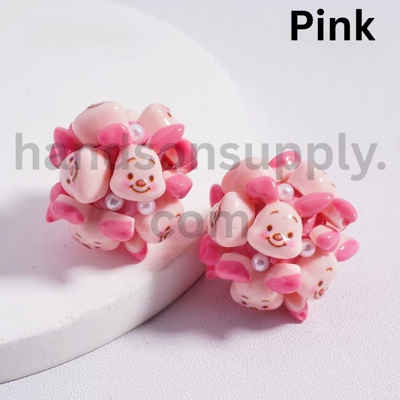Cute Cartoon Winni the Poo, Piglet, Eeyore, Tigger & Marie Character Face with White Pearls Clay Beads