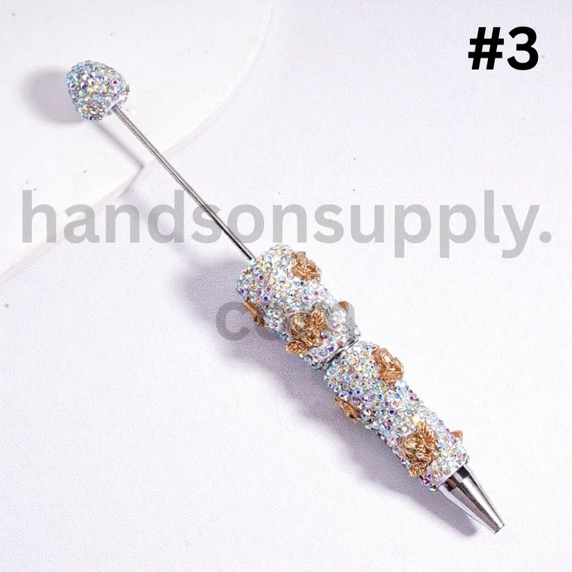 Gold Cupid Wings Beadable Clay Pen with AB Rhinestones