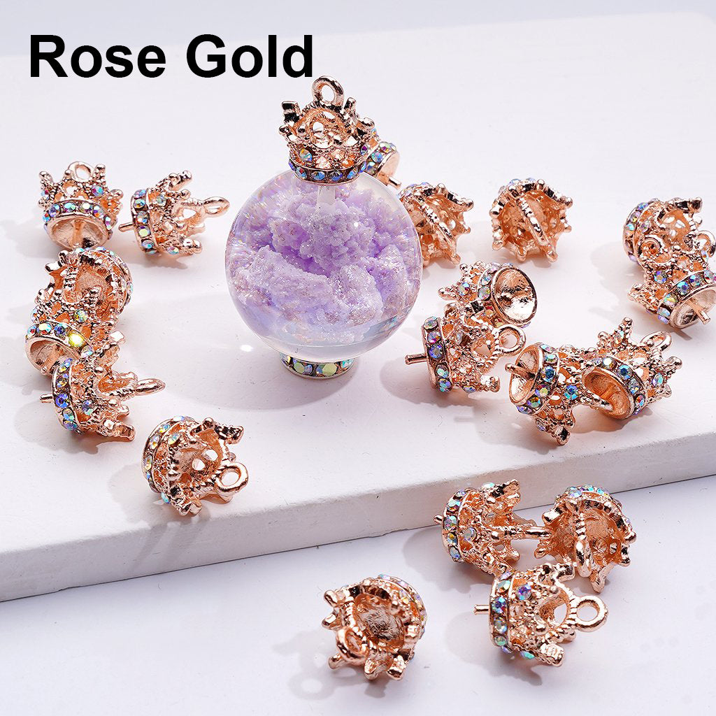Elegant Fancy Crown Pendant with AB Rhinestones Alloy Hanger Ring Jewelry Charm, Random Mix, 10MM