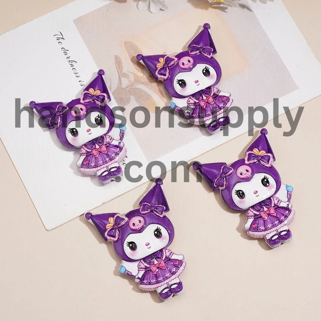 Adorable Purple Gothic Girl Character Series with Bows and Frilly Dress Acrylic Beads, 49*36MM, Random Mix