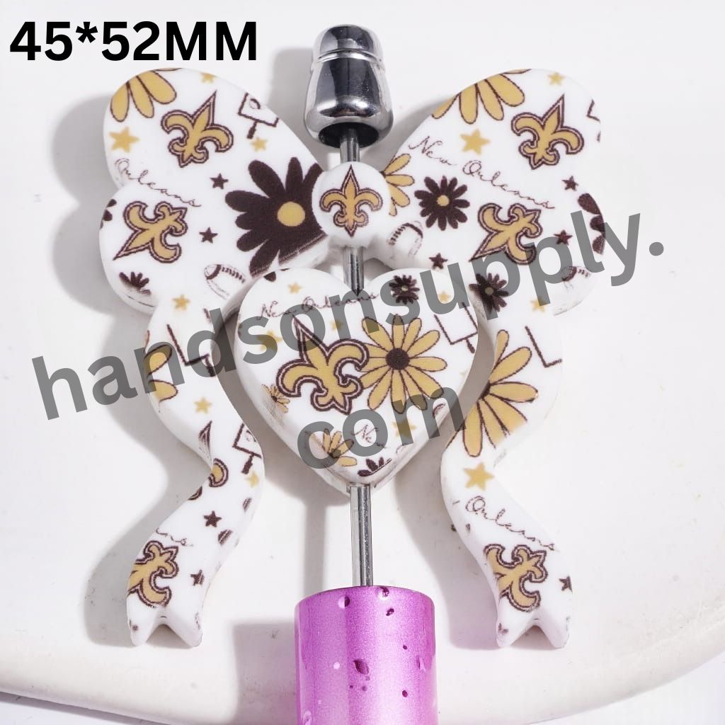 NOLA American Football Team Collection with Flower Star Pattern, Heart & Bowtie-Shaped Silicone Focal Beads, 45*52MM