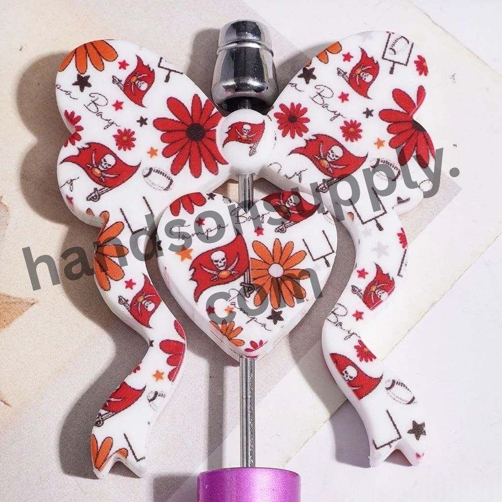 Tampa American Football Collection with Bowtie & Heart-Shaped Silicone Focal Beads, 45*52MM