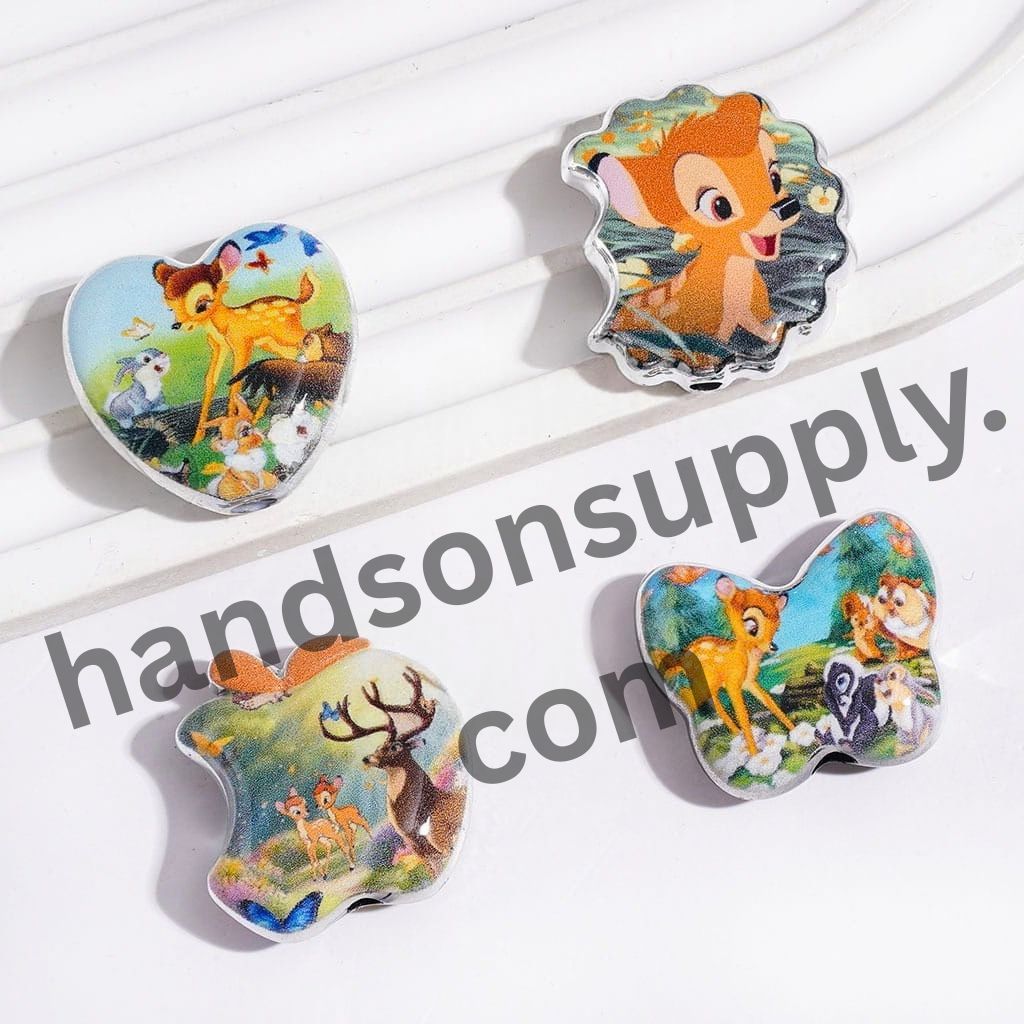Adorable Woodland Fawn Animal Character Series Acrylic Beads & Pendants, Random Mix