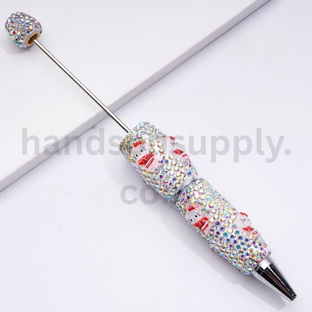 Sanrio-Inspired Characters in Christmas Outfits Red & AB Rhinestones Beadable Clay Pens
