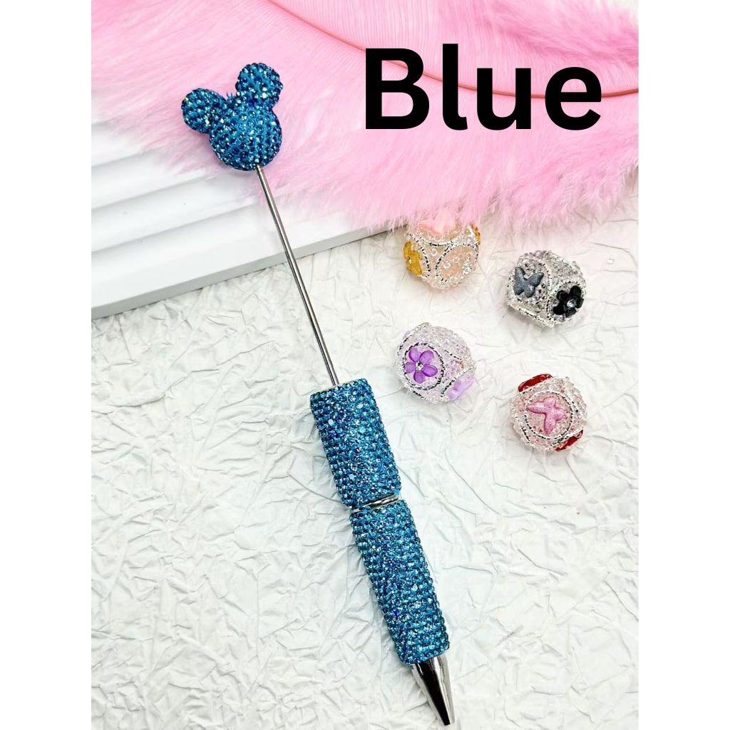 Mouse Head Pen Topper Head Beadable Pens with Clay Rhinestones Covered the Entire Pen