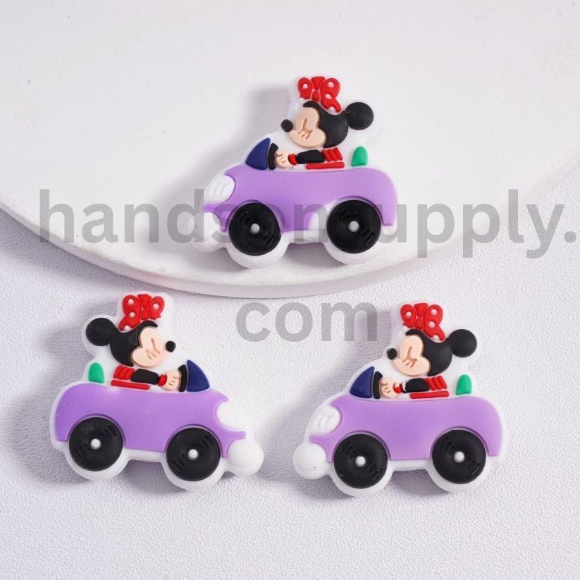 Cute Character Driving Charms Chibi Mickey & Minnie Mouse in Car Silicone Focal Beads