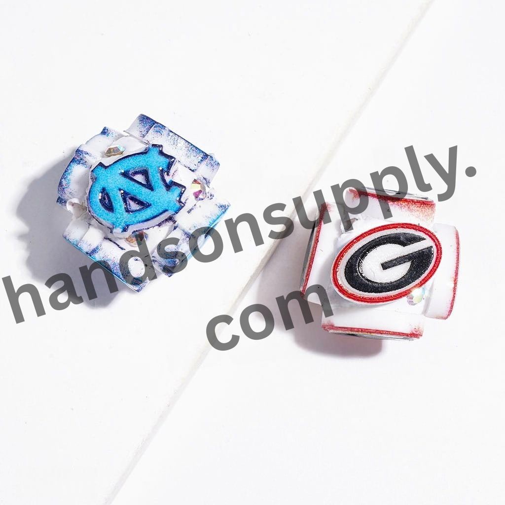 Spirited American College Football Team Series with Sparkling AB Rhinestones Clay Beads, 20MM, Random Mix