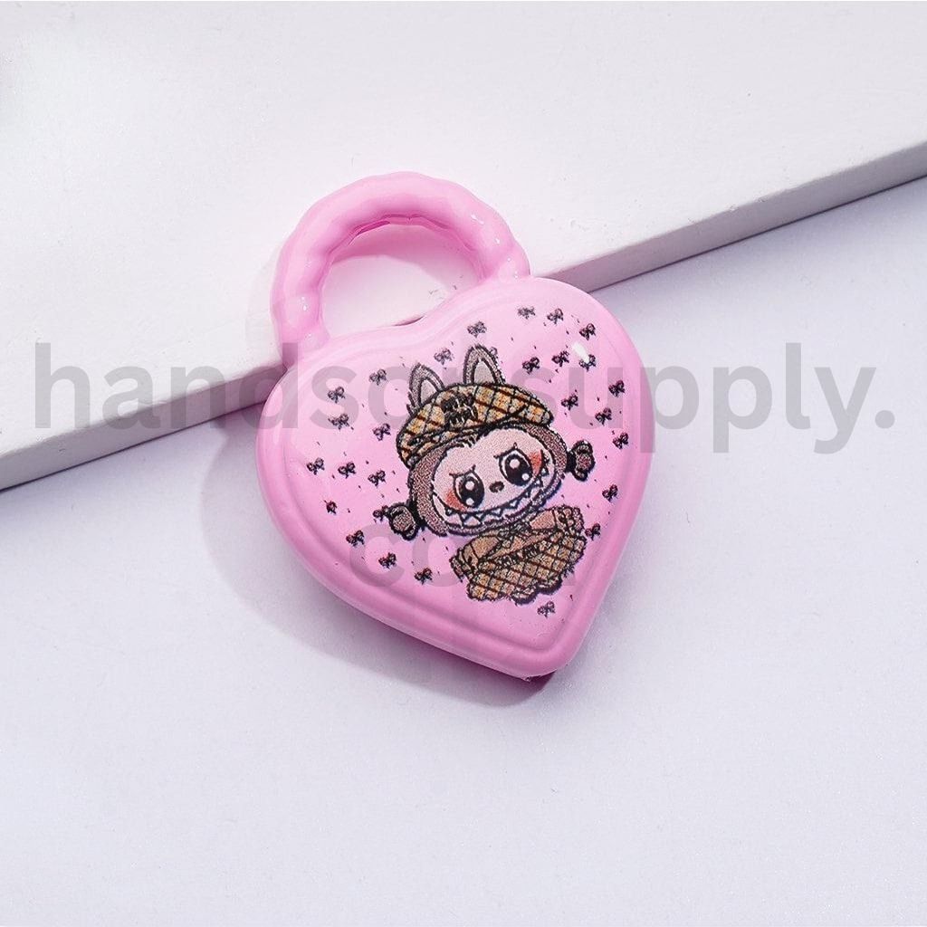 Heart-Shaped Labub Monster Handbag with Ring Pendants Acrylic Beads Around 39*30MM