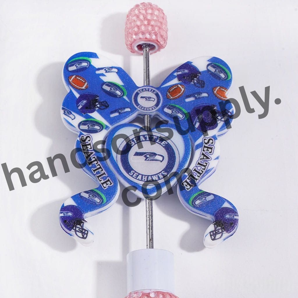 Seattle American Football Team Design Heart and Bowtie-Shaped Silicone Focal Beads, 44*52MM