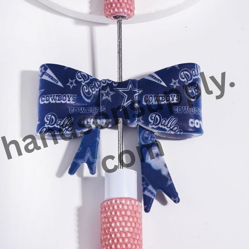 UV-Printed Dallas American Football Team Pattern Soft Bowtie Shape Silicone Focal Beads, 53*59MM