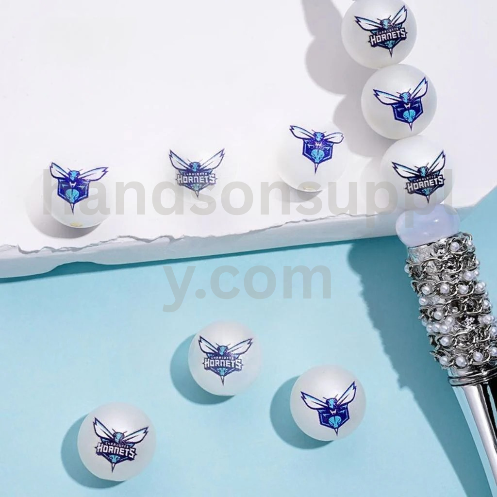Frosted Matte White Round Acrylic Beads Charlotte Basketball Theme 16MM Random Mix