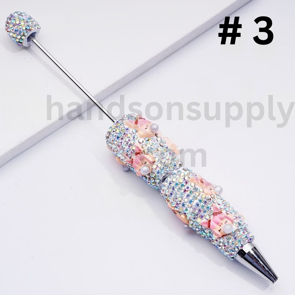 Cute Po Mar Girl Design with White Pearls & AB Rhinestones Decorative Style Clay Pens