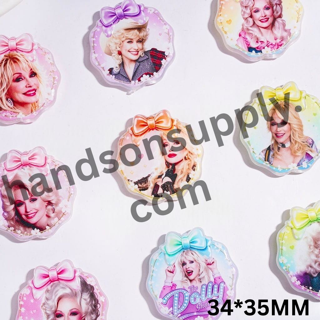 Charming American Countryside Singer Character with Bowtie & Wavy Edge Acrylic Beads, 34*35MM, Multicolor Random Mix