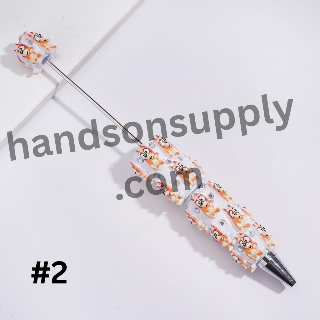 Adorable Blue Dog Character Series with Sparkling AB Rhinestones Beadable Clay Pens
