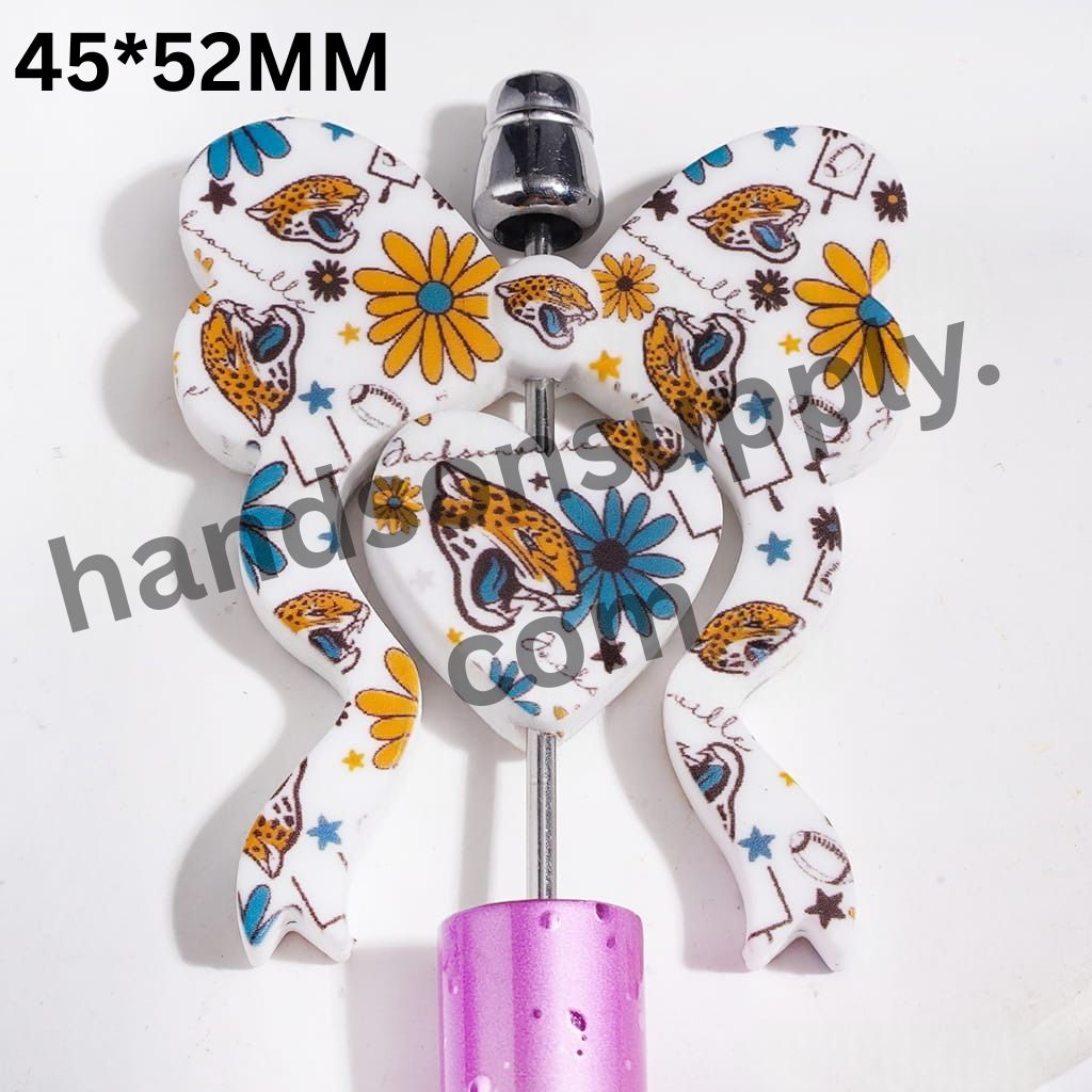 Jacksonville American Football Team Collection with Heart & Bowtie-Shaped Silicone Focal Beads, 45*52MM