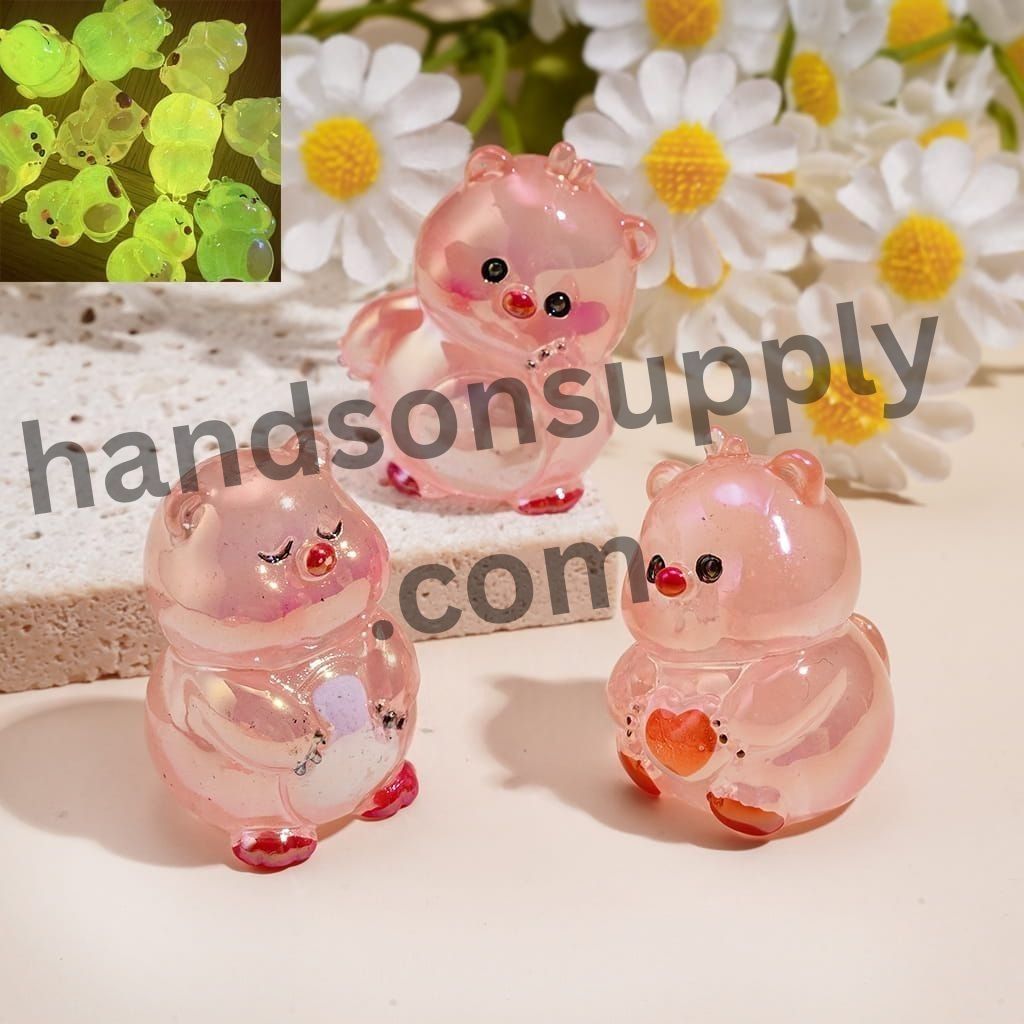 UV Coating Adorable Pink Beaver Character Assorted Poses with Luminous Transparent Pink Finish Acrylic Beads