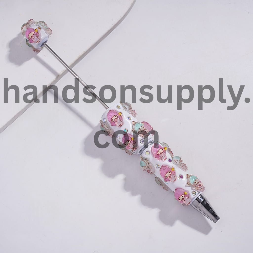 Cute Little Baby Character Clay Pens with Star & AB Rhinestones Pink Mint Green Beadable Pens