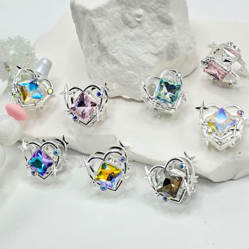 Delicate Silver Alloy Colorful Shiny Rhinestone Heart Frame Star with Large Square Mini AB Rhinestone, Around 22*22MM