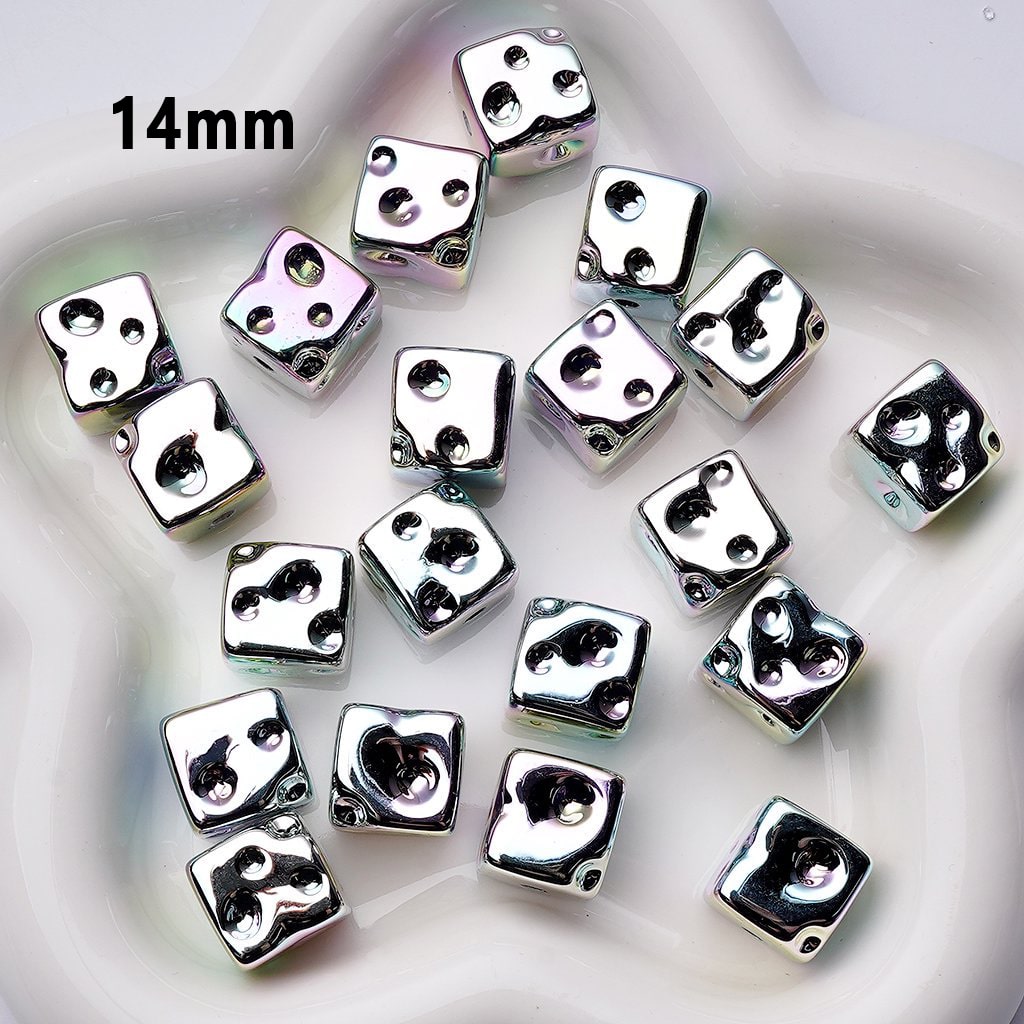 Cube Cheese Acrylic Beads – 14MM Iridescent Galaxy Silver Blocks for DIY Crafts & Jewelry