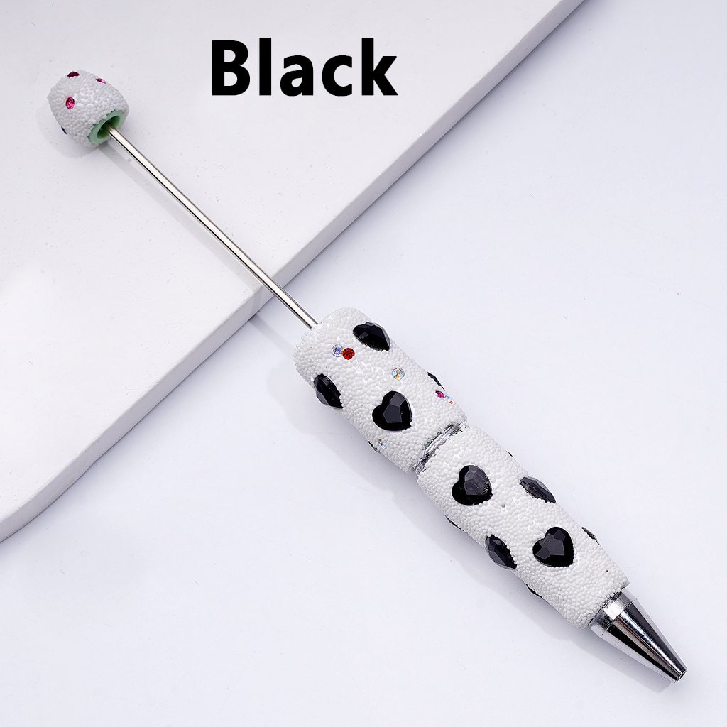 Elegant Beadable Heart Pen – Solid Colors with Sparkling Rhinestones & Mini Snow Balls