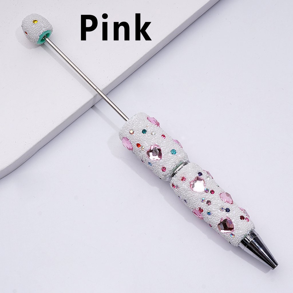 Elegant Beadable Heart Pen – Solid Colors with Sparkling Rhinestones & Mini Snow Balls