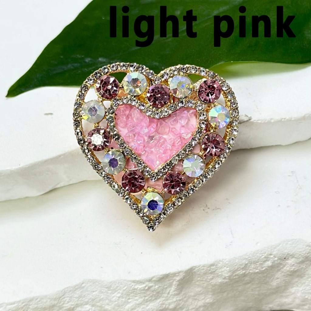 Gold Alloy Heart with Bling Bling Colorful Rhinestones, Small Stones, Oval Pearls, and Clay Beads Around 36*36MM