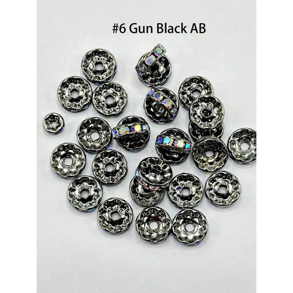 Round Metal Spacers with Straight Flat Rhinestones in Solid Colors, 10mm