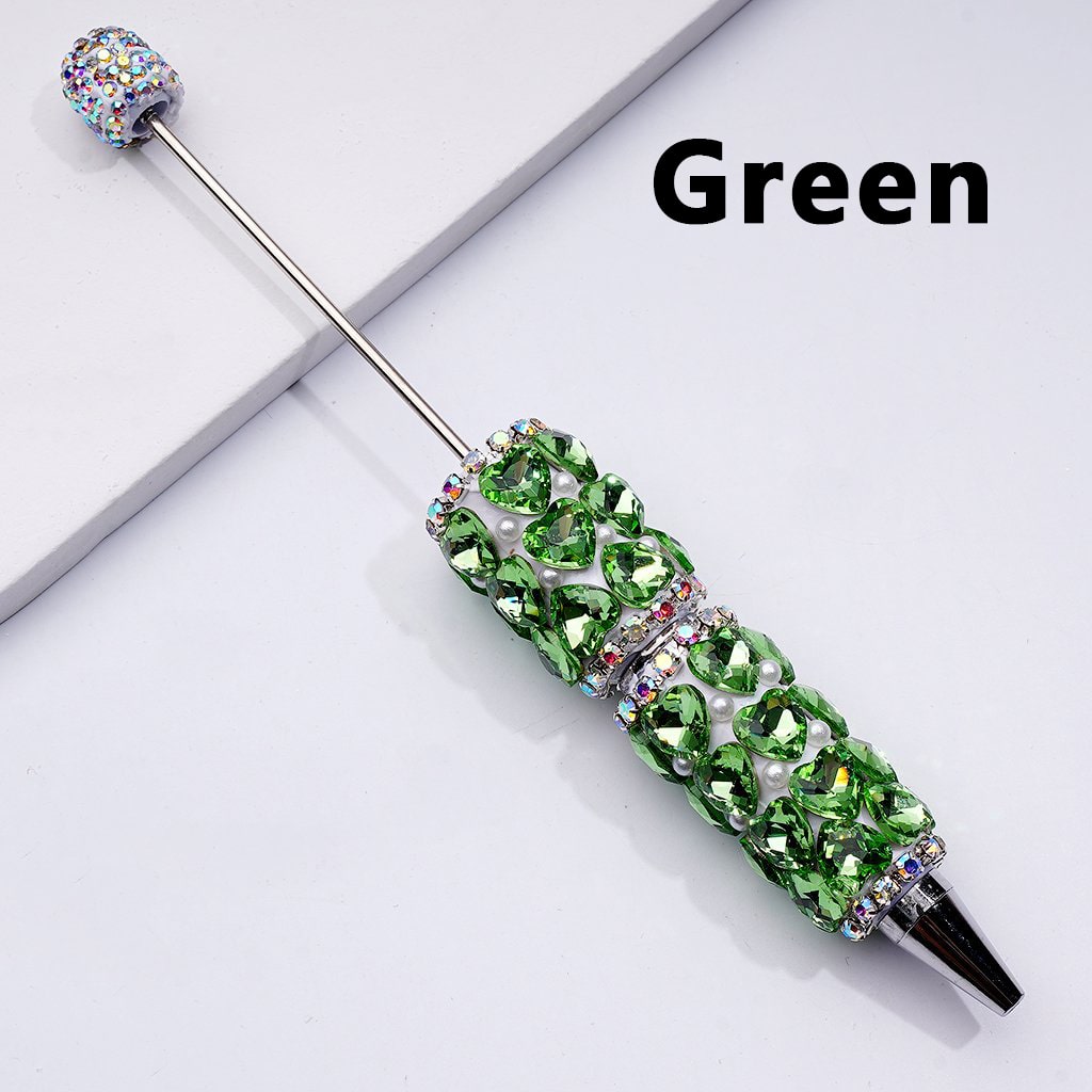 Beadable Clay Pen with Colorful Shiny Hearts, White Pearls & AB Rhinestone Chain DIY Glam Stationery