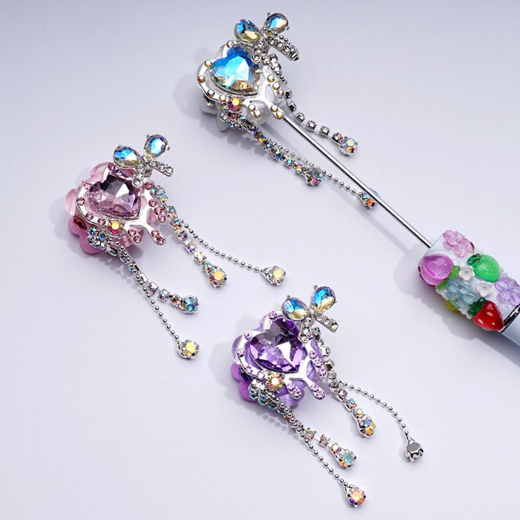 Silver Alloy Exquisite Fancy Hearts Bows with Shiny Rhinestones Chains Tassels White Pearls Cute Hearts Butterflies Stars Clay Beads, Around 30*60MM