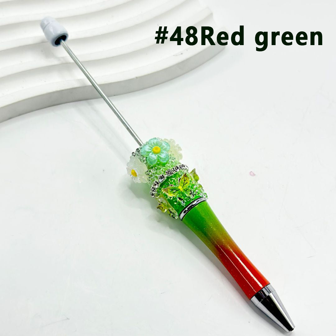 Resin Small Flowers Butterflies Sugar Wrap Beadable Pens in Ombre Colors with Clear Rhinestones