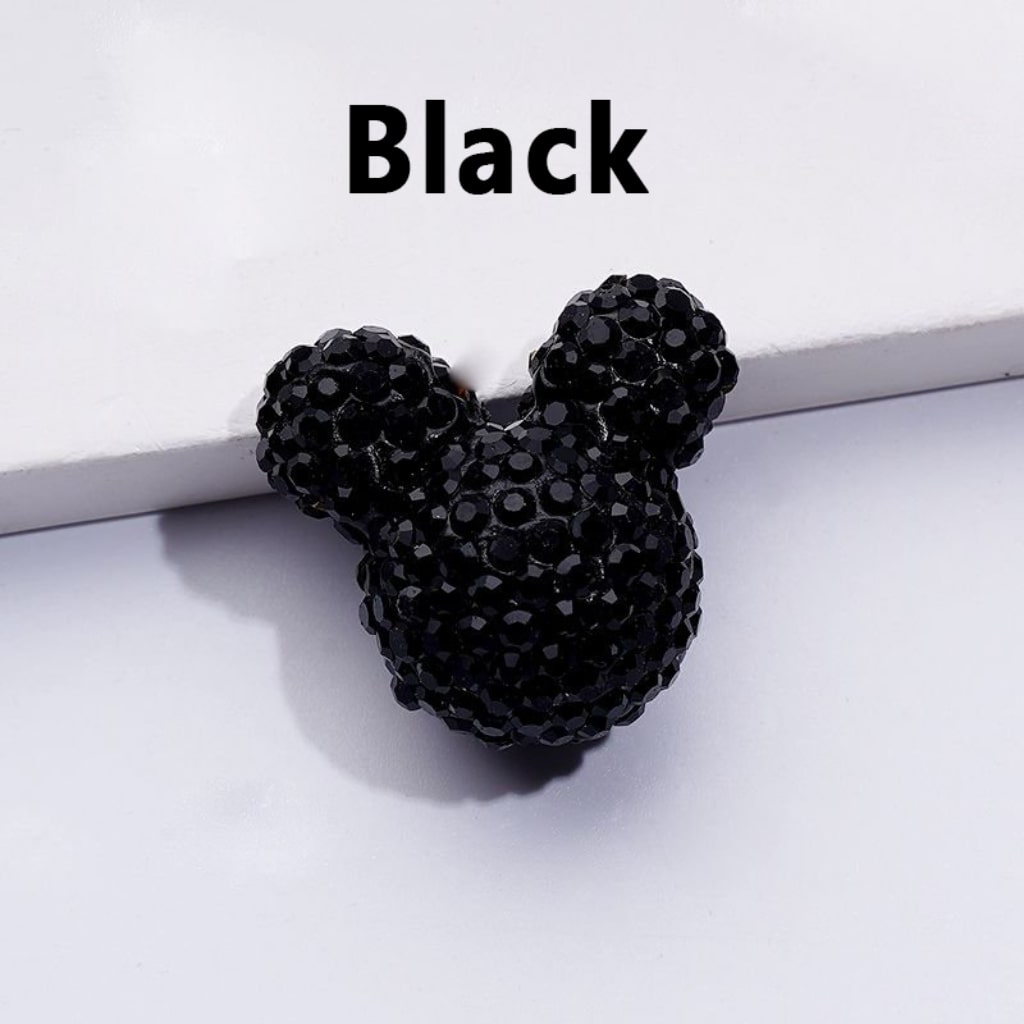 Vivid Cute Mickey Minnie Mouse Head Clay Beads with Shiny Rhinestones, Solid Color, Approx. 22x24x17MM
