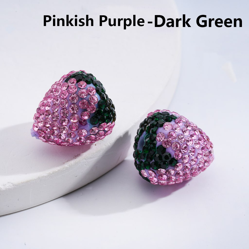 Strawberry Design with Multi-Color Rhinestones Clay Beads 16MM