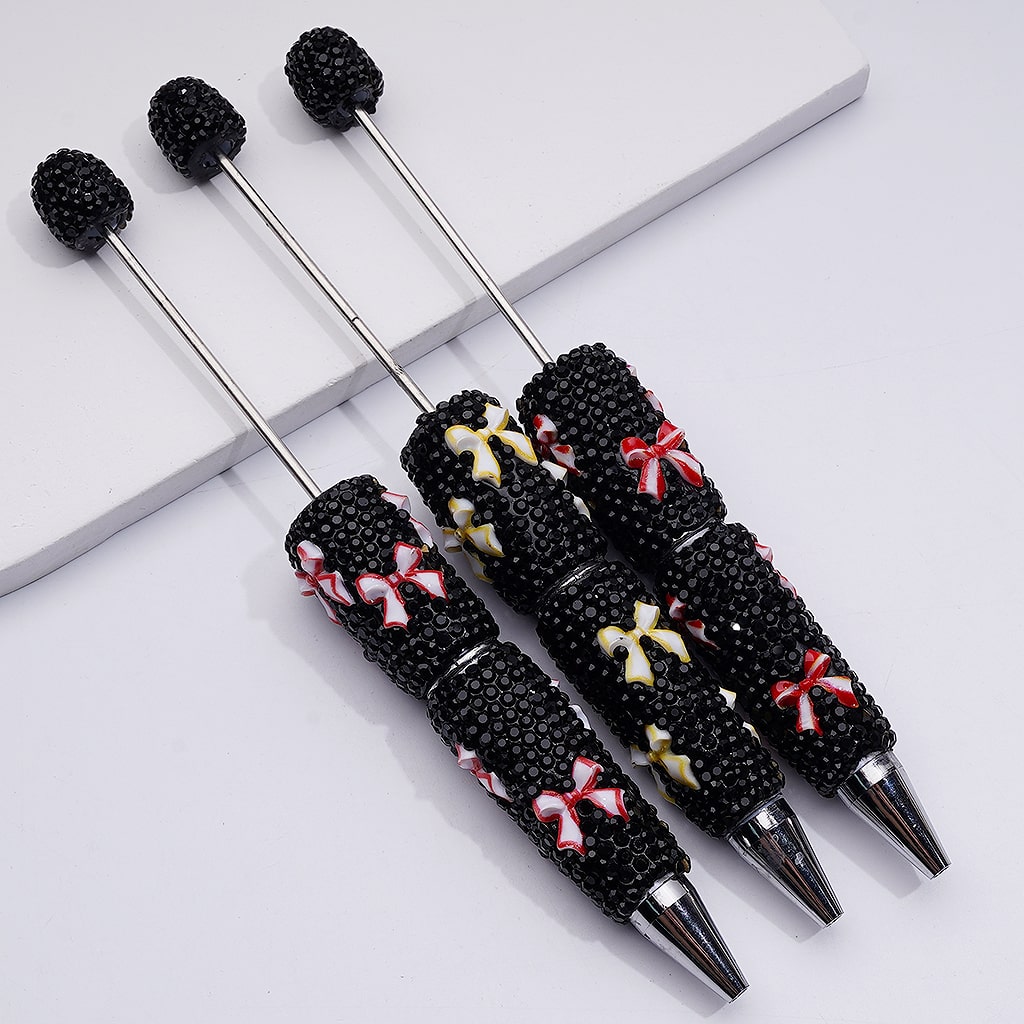 Bowknots Double Color Black Rhinestones Beadable Clay Pens