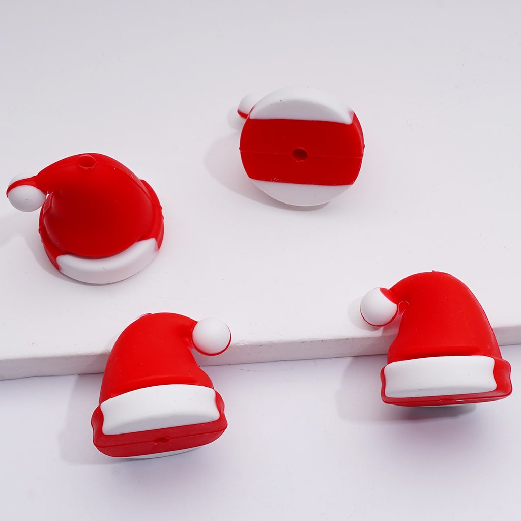 3D Elk Bell Hat Father Christmas Gift Christmas Series Silicone Focal Beads