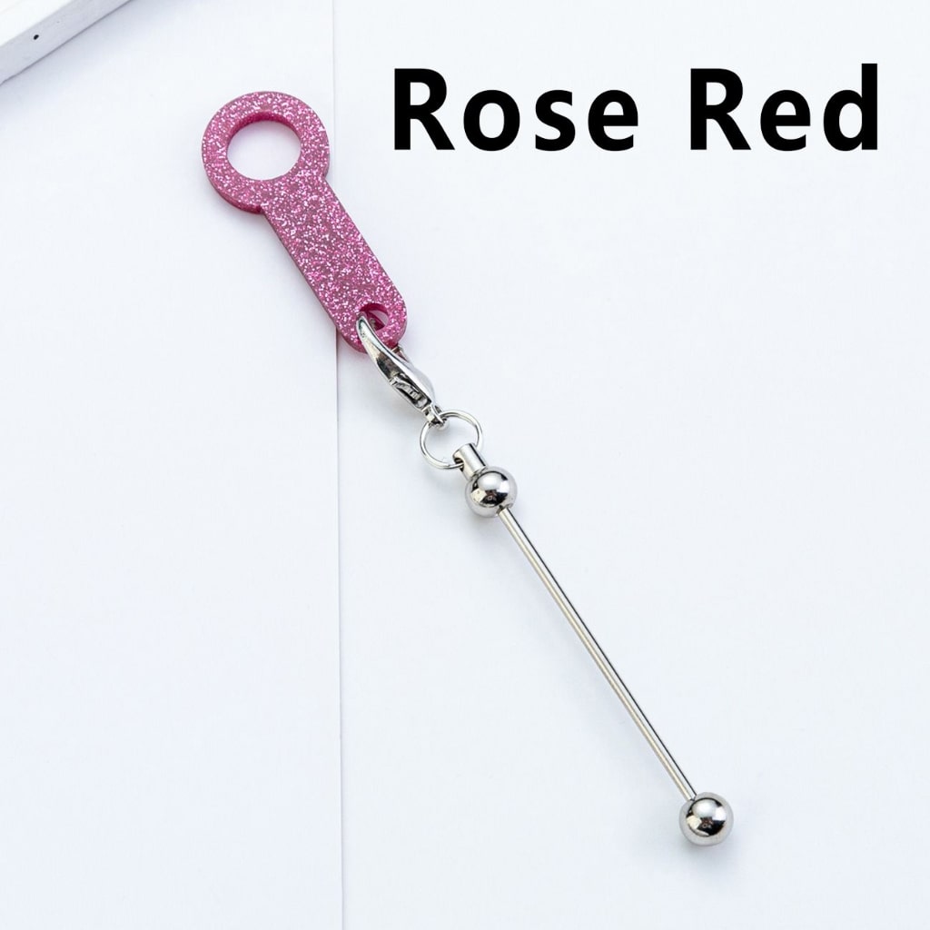 Silver Metal Bar DIY Beadable for Keychain with Carabiner Hook Plastic Long Ring Hoop on Cup's Straw 120MM