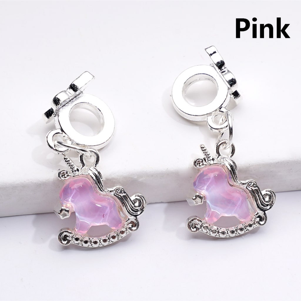 Alloy Charm Beads Silver Unicorn Pendants with Sparkling Rhinestones for Jewelry Making